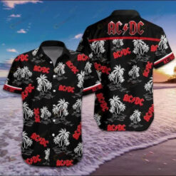 AC DC White Coconut Trees Curved Hawaiian Shirt Dnstyles In Black
