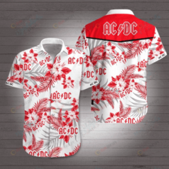 AC/DC Leaf & Flower Pattern Curved Hawaiian Shirt In White & Red
