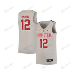 AJ Harris 12 Ohio State Buckeyes Elite Basketball Men Jersey - Gray