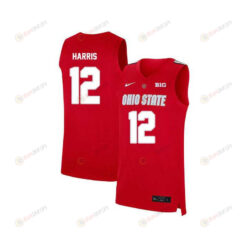 AJ Harris 12 Ohio State Buckeyes Elite Basketball Men Jersey - Red