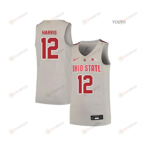 AJ Harris 12 Ohio State Buckeyes Elite Basketball Youth Jersey - Gray
