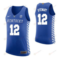 AJ Stewart 12 Kentucky Wildcats Elite Basketball Home Men Jersey - Blue