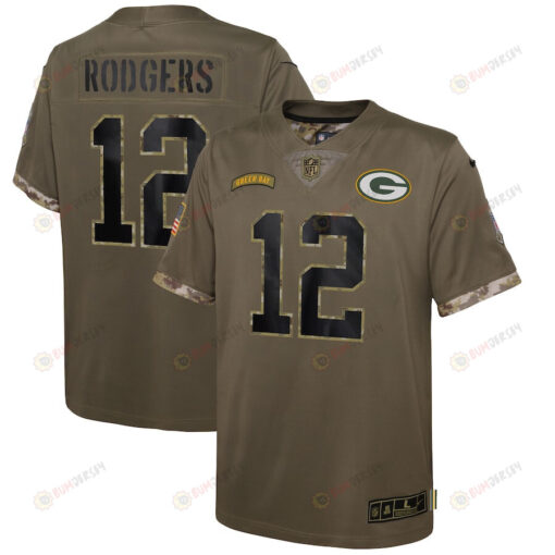 Aaron Rodgers Green Bay Packers 2022 Salute To Service Player Limited Jersey - Olive