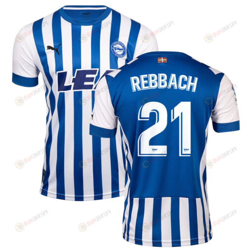 Abde Rebbach 21 Deportivo Alav?s 2022-23 Home Jersey - White/Blue Stripes