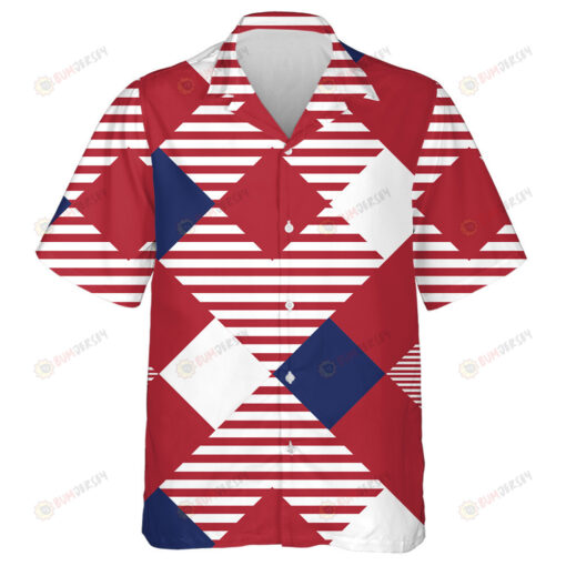 Abstract American Flag Colors Geometric Pattern Hawaiian Shirt