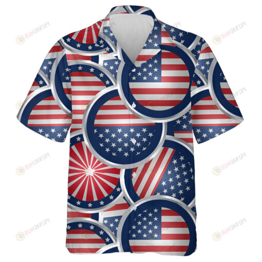 Abstract American Flag Web Buttons In Silver Materials Hawaiian Shirt