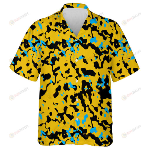 Abstract Black Blue And Yellow Camouflage Pattern Hawaiian Shirt