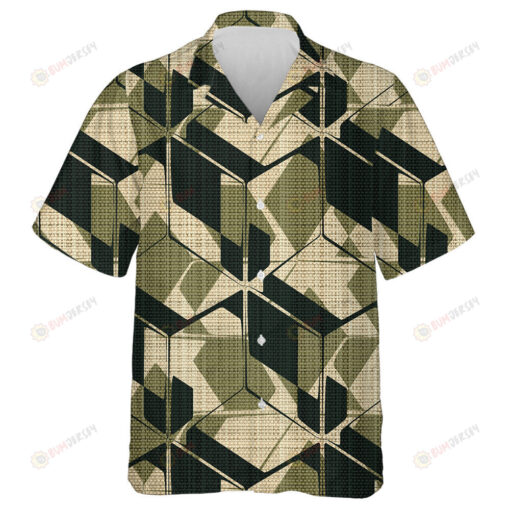 Abstract Cube Geometric Green Camo Military Pattern Hawaiian Shirt