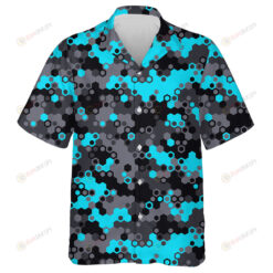 Abstract Digital Hexagonal Teal Blue And Gray Camouflage Pattern Hawaiian Shirt