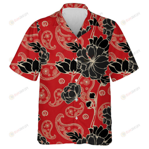 Abstract Elegance Pattern With Paisley And Floral Red Background Hawaiian Shirt