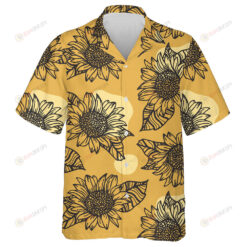 Abstract Geometric Outline Sunflowers And Leaves Pattern Hawaiian Shirt