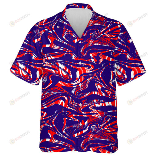 Abstract Hand Drawing Marble Swirls Geometric Stripes In American Colors Hawaiian Shirt