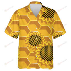 Abstract Hexagon Honey From Aunflower Flowers In A Honeycomb Hawaiian Shirt
