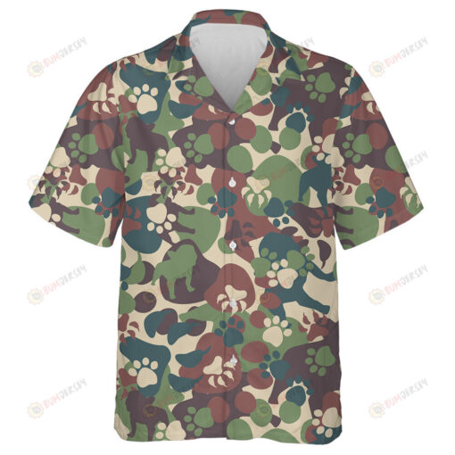 Abstract Multicolored Dog Paws Camo Military Pattern Hawaiian Shirt