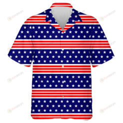 Abstract Navy And Red Striped Stars National USA Flag Pattern Hawaiian Shirt