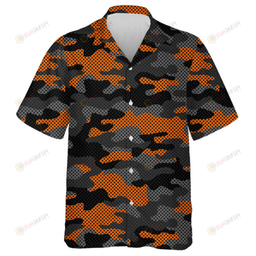 Abstract Orange And Dark Gray Grid Camouflage Pattern Hawaiian Shirt