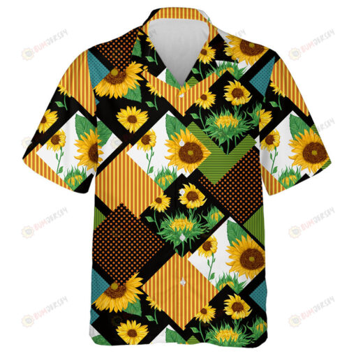 Abstract Patchwork Geometric Theme Design With Sunflowers Hawaiian Shirt