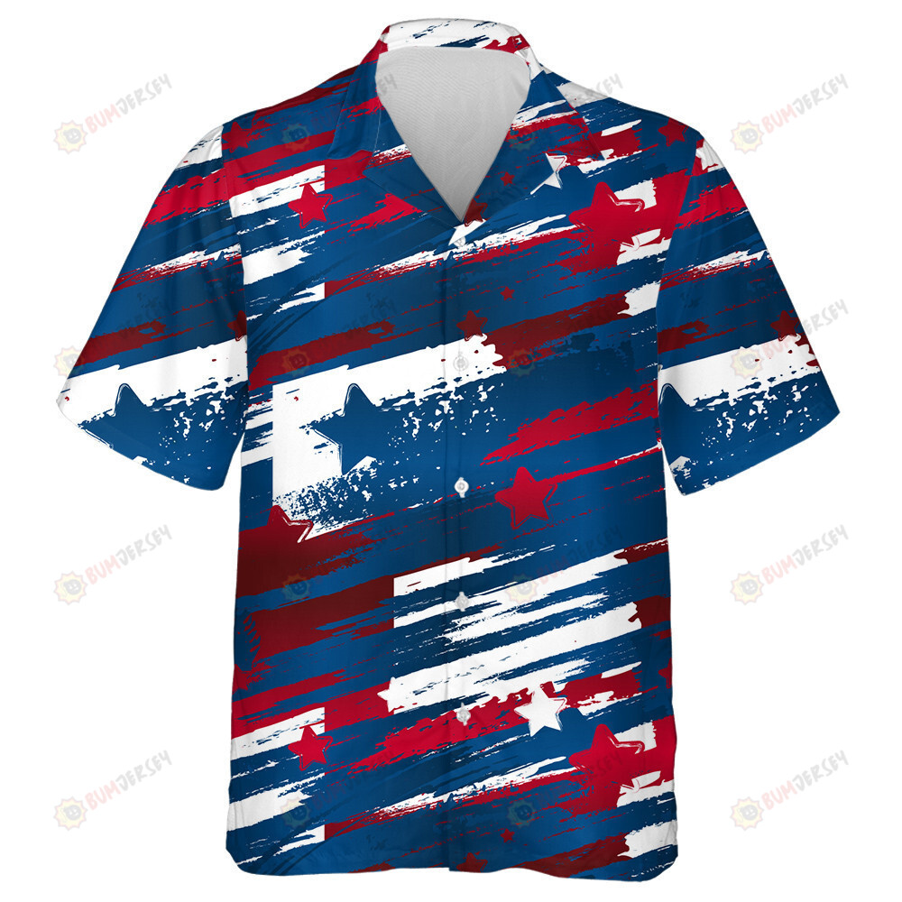 Abstract Patriotic Stars Grunge Painting Pattern Hawaiian Shirt