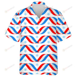 Abstract Red Blue White Geometric Background With Stripes Of Flags Ribbons Hawaiian Shirt