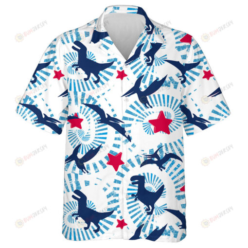 Abstract Red Star Jurassic Word Dino Silhouette Hawaiian Shirt