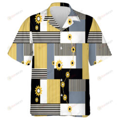 Abstract Striped Golden Rectangles And Flower On Black Background Hawaiian Shirt