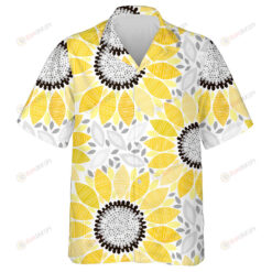 Abstract Sunflowers And Floral Illustration On White Background Hawaiian Shirt