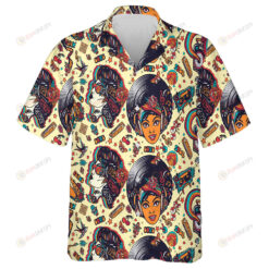 Abstract Tropical Gold And Grey Leaves Hippie Style Design Hawaiian Shirt