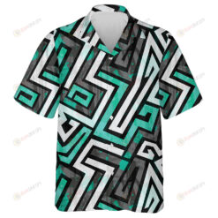 Abstract Urban Green Gray Maze Splashes Geometric Camo Hawaiian Shirt