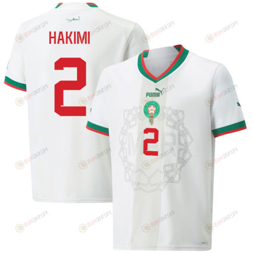 Achraf Hakimi 2 Morocco National Team 2022-23 Qatar World Cup Men Away Jersey - White