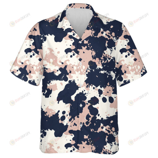 Acrylic Painted Pink And Dark Blue Splashes Camouflage Hawaiian Shirt