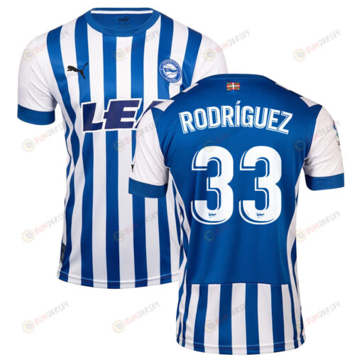 Adri?n Rodr?guez 33 Deportivo Alav?s 2022-23 Home Jersey - White/Blue Stripes