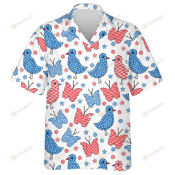 Adult Birds And Butterflies In The Style Of American Flag Hawaiian Shirt