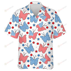 Aesthetic Butterflies With Dots And Stars At The Style Of USA FLag Hawaiian Shirt