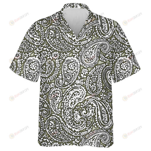 Aging Paisley White Flower Pattern On Light Green Design Hawaiian Shirt