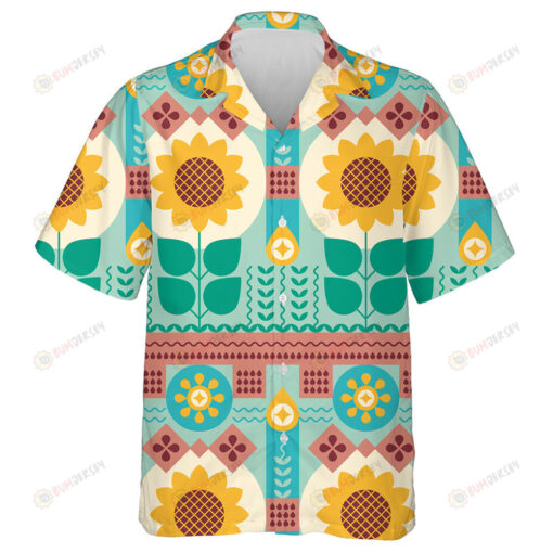 Agriculture Background With Abstract Sunflowers Illustration Hawaiian Shirt