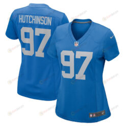 Aidan Hutchinson 97 Detroit Lions Women's 2022 Draft First Round Pick Game Jersey In Blue With Stripe Pattern