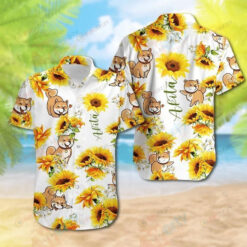 Akita Sunflower On White Yellow Flower Pattern Short Sleeve Curved Hawaiian Shirt