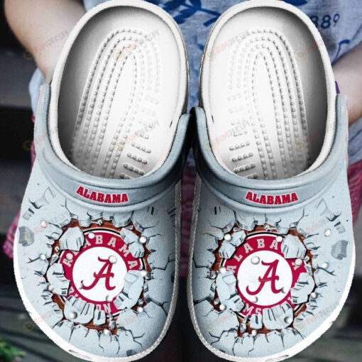 Alabama Crimson Tide Logo 3D Broken Wall Turquoise Crocband Clog Comfortable Water Shoes - AOP Clog