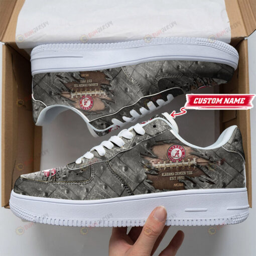 Alabama Crimson Tide Logo Cracked Metal Pattern Custom Name Air Force 1 Printed