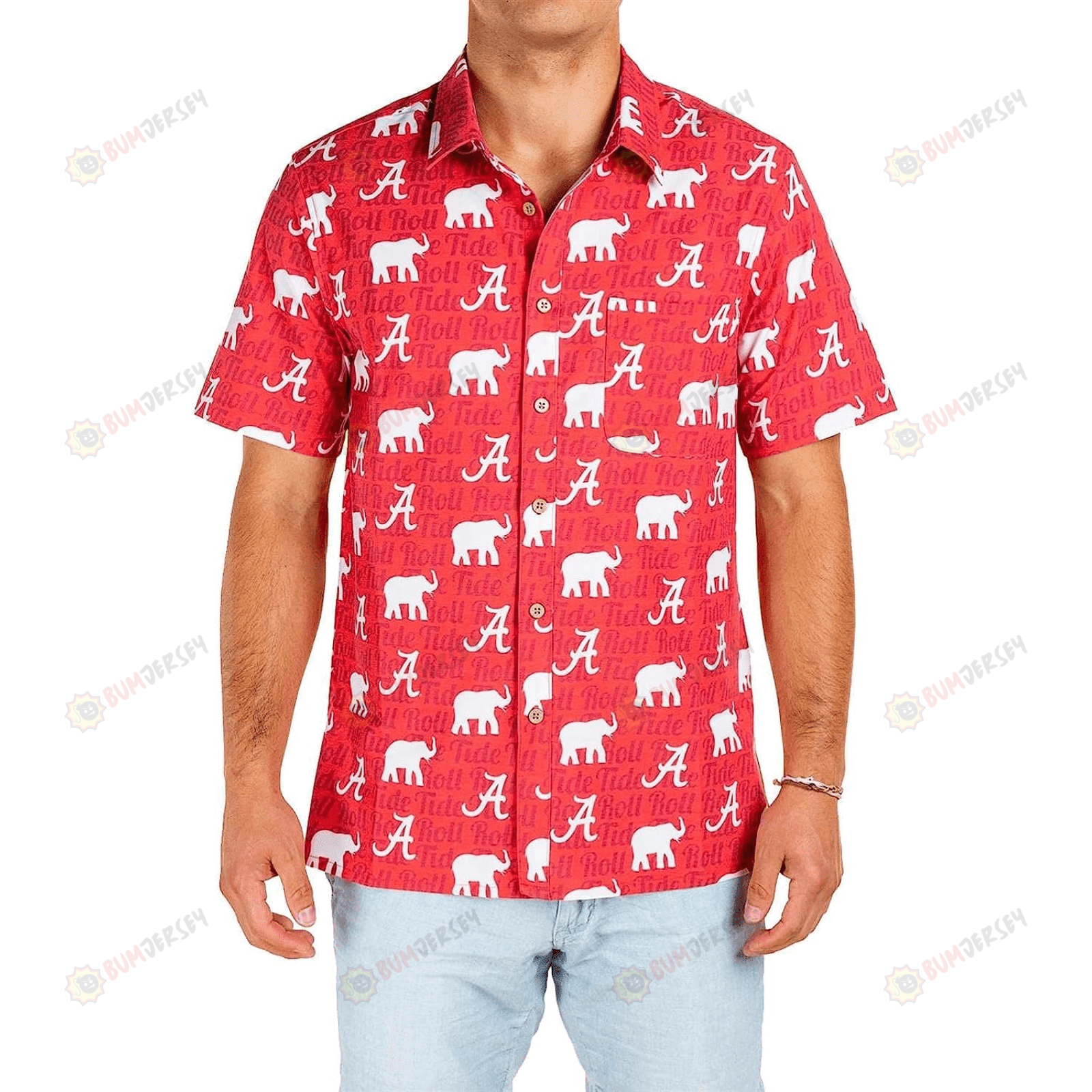 Alabama Crimson Tide Logo Elephant Pattern Men's Hawaiian Shirt SH1