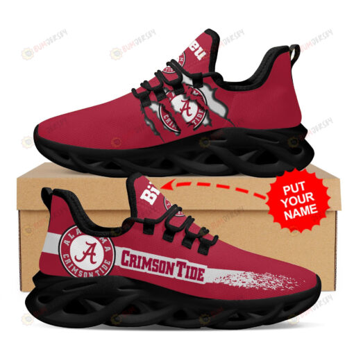 Alabama Crimson Tide Logo Gray Line Pattern Custom Name 3D Max Soul Sneaker Shoes