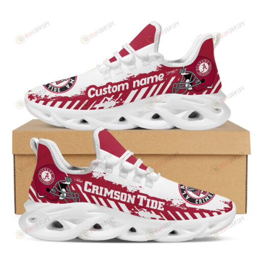 Alabama Crimson Tide Logo Helmet And Stripe Pattern Custom Name 3D Max Soul Sneaker Shoes