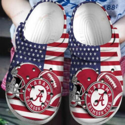 Alabama Crimson Tide Logo Helmet U.S Flag Crocband Clog Comfortable Water Shoes - AOP Clog