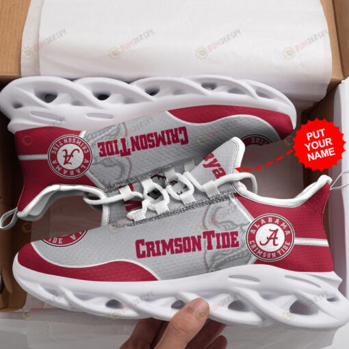 Alabama Crimson Tide Logo Pattern Custom Name 3D Max Soul Sneaker Shoes In Gray And Red