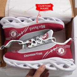 Alabama Crimson Tide Logo Pattern Custom Name 3D Max Soul Sneaker Shoes In Red And Gray