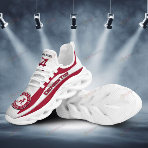 Alabama Crimson Tide Logo Pattern Custom Name 3D Max Soul Sneaker Shoes In Red White