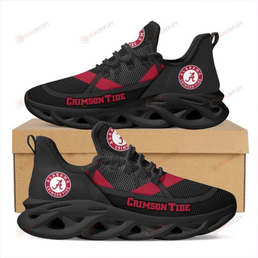 Alabama Crimson Tide Logo Red Stripe 3D Max Soul Sneaker Shoes In Black