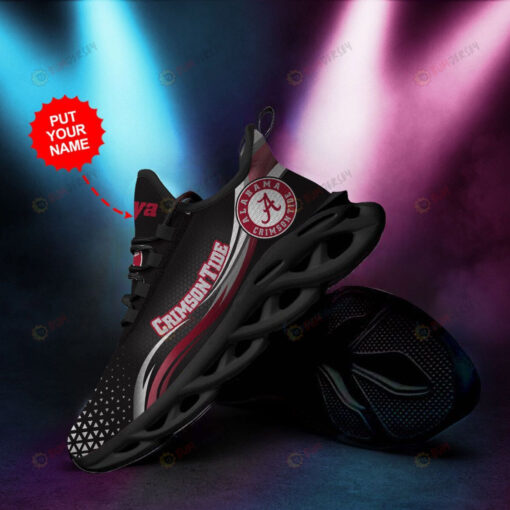 Alabama Crimson Tide Logo Triangle Pattern Custom Name 3D Max Soul Sneaker Shoes In Black