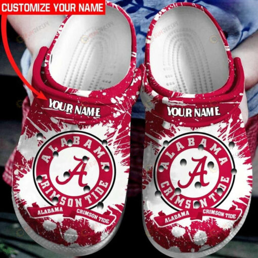 Alabama Crimson Tide Logo White Splash Custom Name Crocband Clog Comfortable Water Shoes - AOP Clog