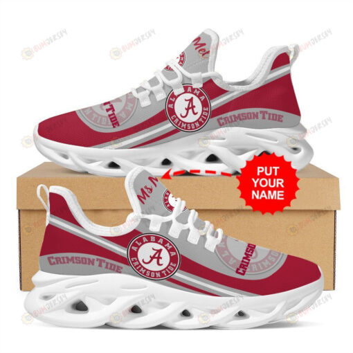 Alabama Crimson Tide Logo With Stripe Pattern Custom Name 3D Max Soul Sneaker Shoes